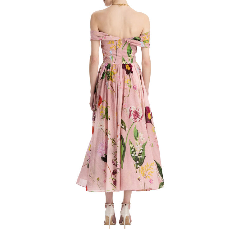 Mixed Botanical Off-Shoulder Midi Dress image number null