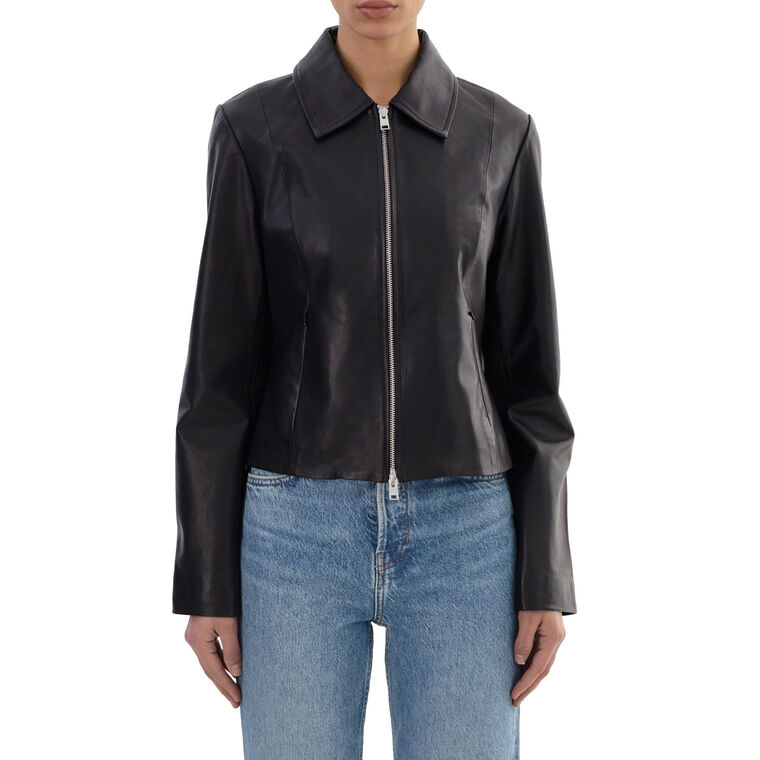 Sally Leather Jacket With Contrast Hoodie Jacket image number null