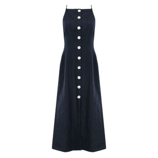 Georges Sleeveless Linen Button-Front Midi Dress