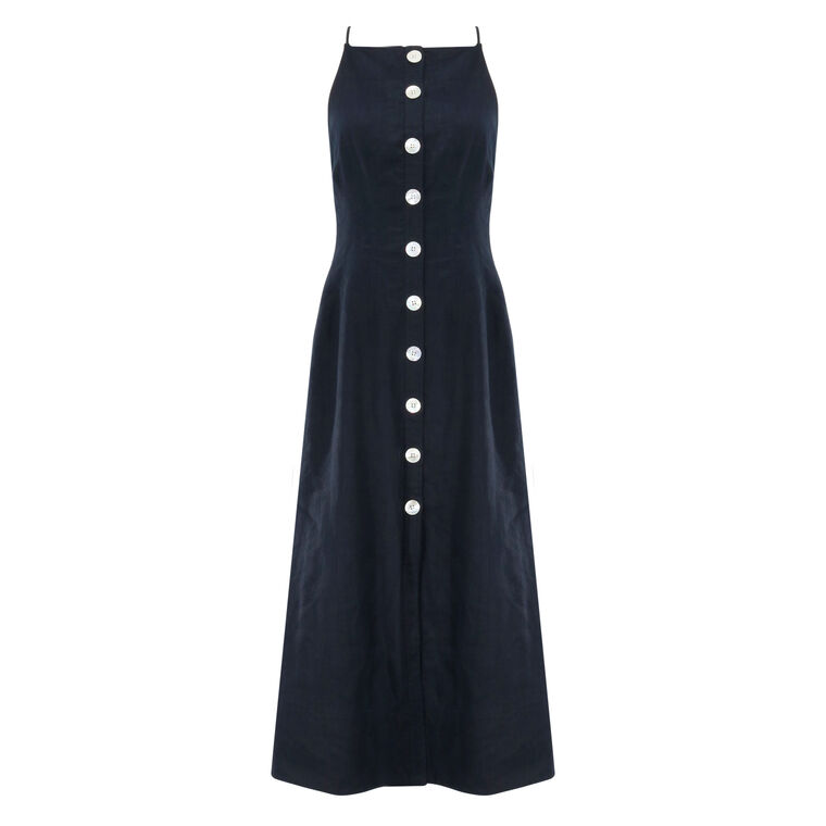 Georges Sleeveless Linen Button-Front Midi Dress image number null