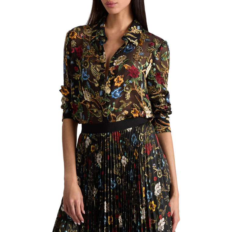 Willa Long Sleeve Placket Burnout Blouse image number null