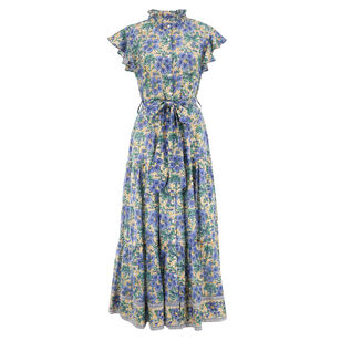 Short Sleeve Ruffle Collar Button Maxi Dress