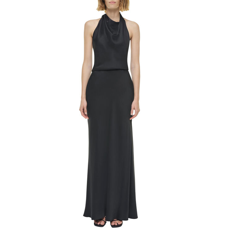 Reannon Sleeveless Draped Satin Gown image number null