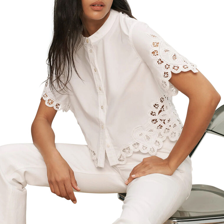 Aleck Short Sleeve Lace Button-Down Shirt image number null