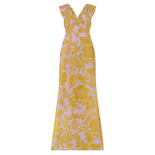 Cap Sleeve Floral Fil Coupe V-Neck Gown