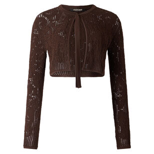 Crochet Effect Knit Crop Cardigan