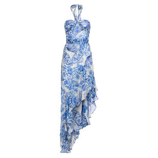 Marabou Halterneck High-Low Maxi Dress