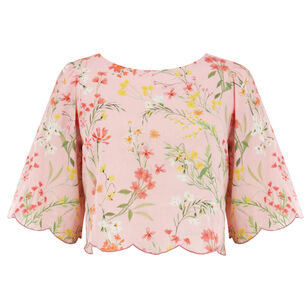 Charlize Bell-Sleeve Scallop Top