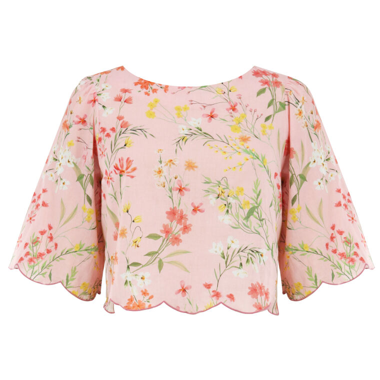 Charlize Bell-Sleeve Scallop Top image number null