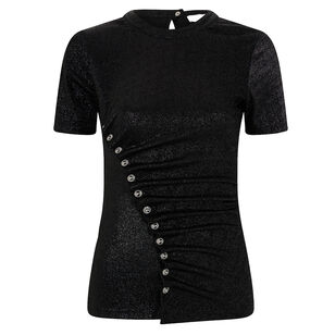 Asymmetric Short-Sleeve Stretch-Lurex Top