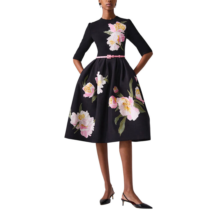 Floral-Embroidered Knee-Length Dress image number null