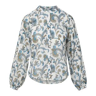 Soleil Long Sleeve Paisley Button-Down Blouse
