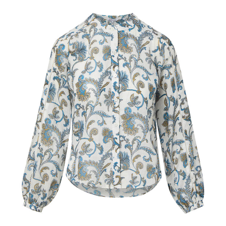 Soleil Long Sleeve Paisley Button-Down Blouse image number null