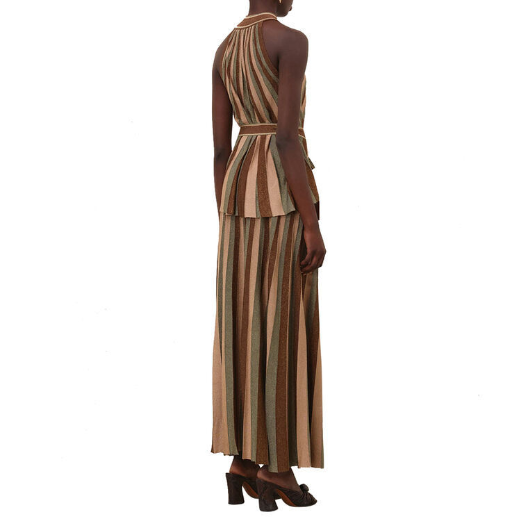 Metallic Stripe Hypnotic Knit A-Line Midi Skirt image number null