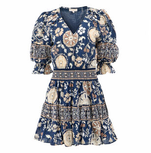 Barbara Cotton Short Sleeve Smocked Mini Dress