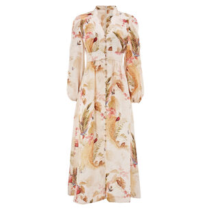 Ascension Plunge Linen Midi Dress