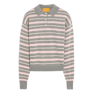 Collegiate Long Sleeve Cashmere Stripe Polo Sweater