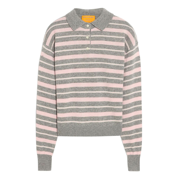 Collegiate Long Sleeve Cashmere Stripe Polo Sweater image number null