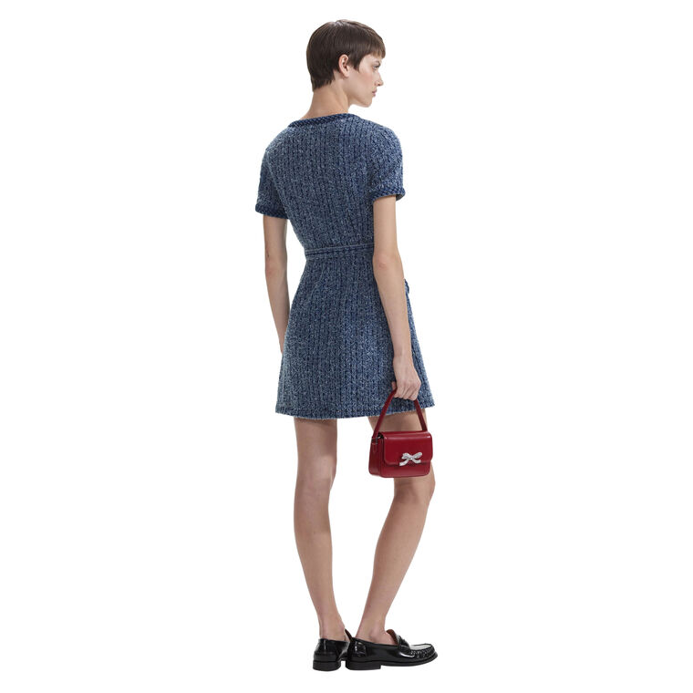 Textured Denim Short Sleeve Mini Dress image number null