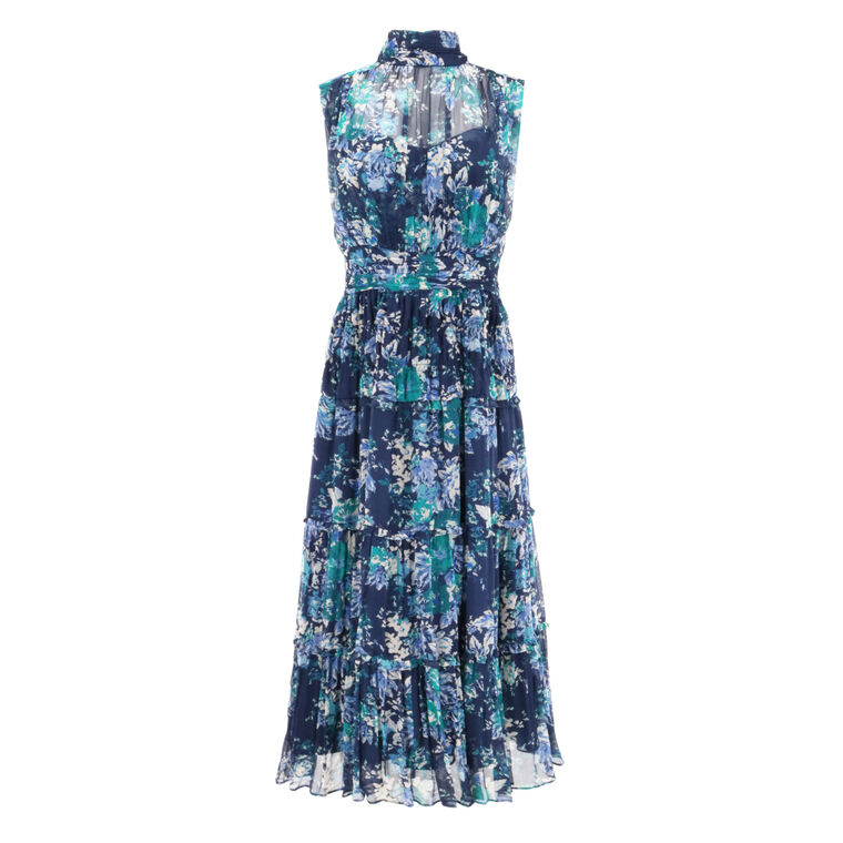 Junia Sleeveless Floral Tapestry High Neck Midi Dress image number null