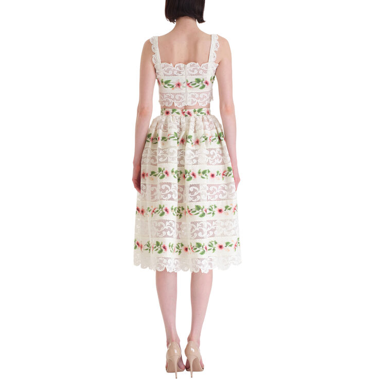 Sleeveless Chine Hibiscus-Print Lace-Trim Crop Top image number null