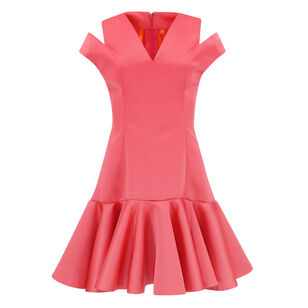 Shoulder Cut Out Flounce Satin Organza Mini Dress
