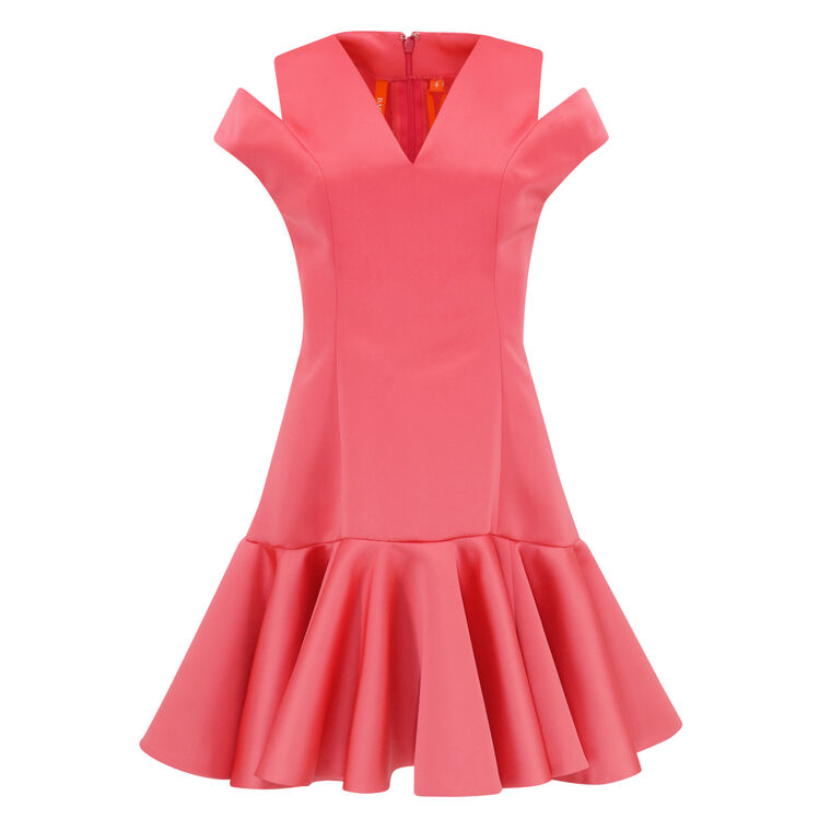Shoulder Cut Out Flounce Satin Organza Mini Dress image number null