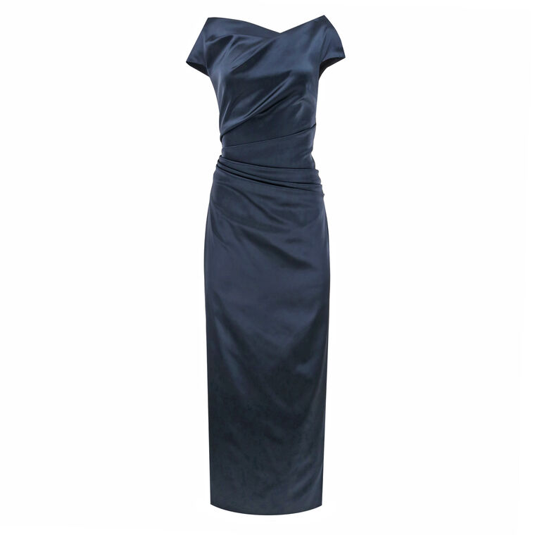 Short Sleeve Stretch Satin Duchesse Gown image number null