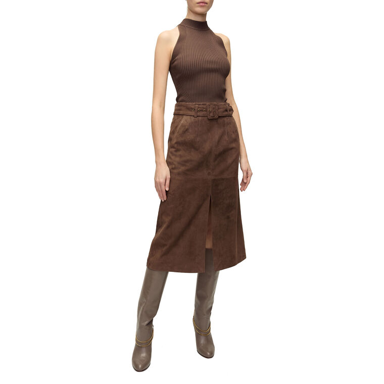 Alexie Belted Suede Midi Skirt image number null