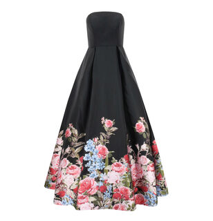 Strapless Floral Brocade Ballgown