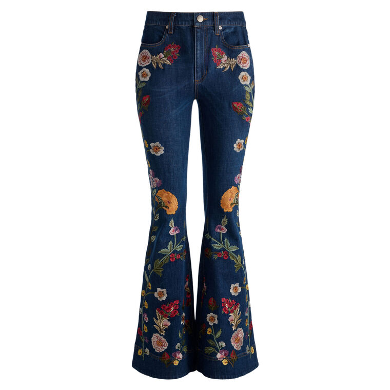 Beautiful High Rise Embroidered Bell Bottom Jeans image number null