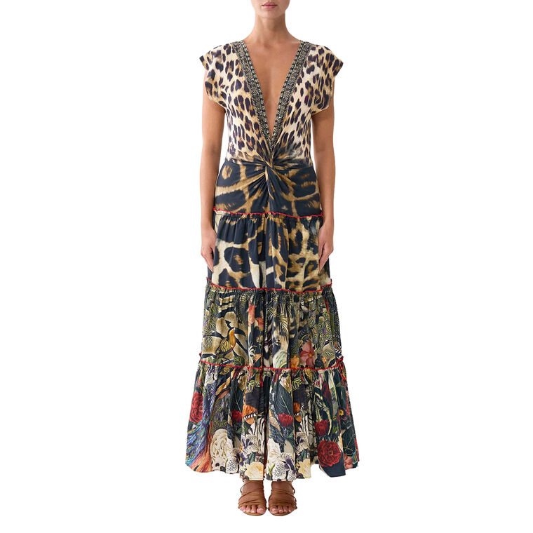 Cap Sleeve Twist Front Midi Dress image number null