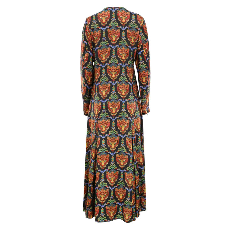 Boho Panther Long Sleeve Viscose Midi Dress image number null