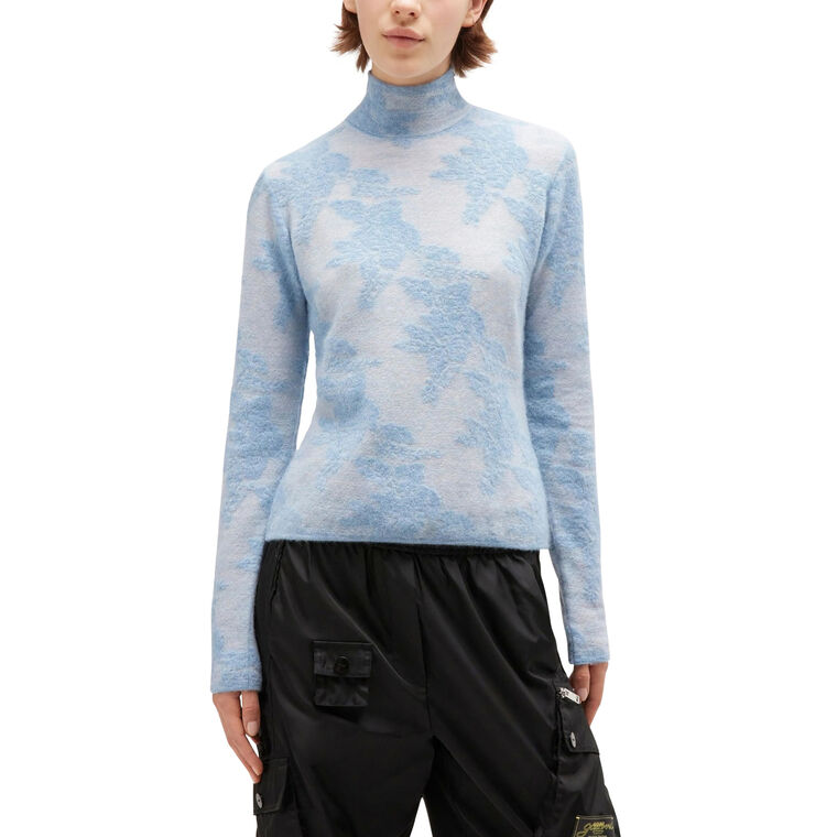 Sheer Flower Jacquard Long Sleeve Mockneck Sweater image number null