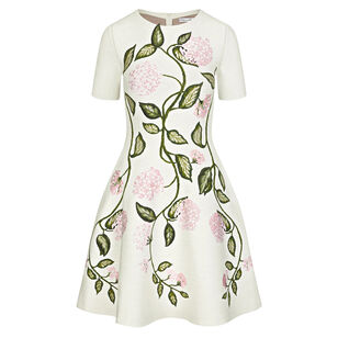 Short Sleeve Porcelain Flower Jacquard Knit Mini Dress