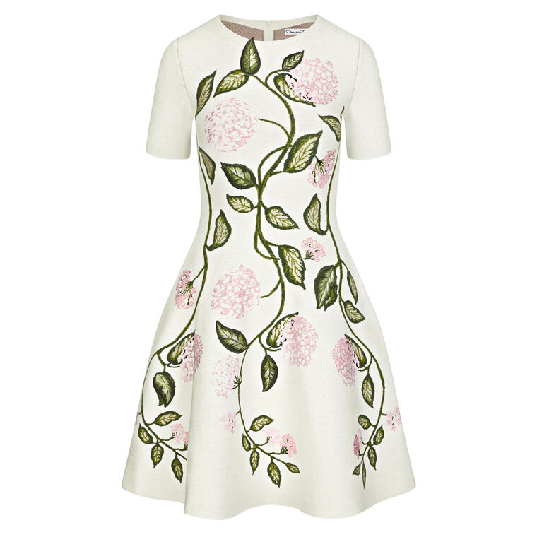 Short Sleeve Porcelain Flower Jacquard Knit Mini Dress image number null