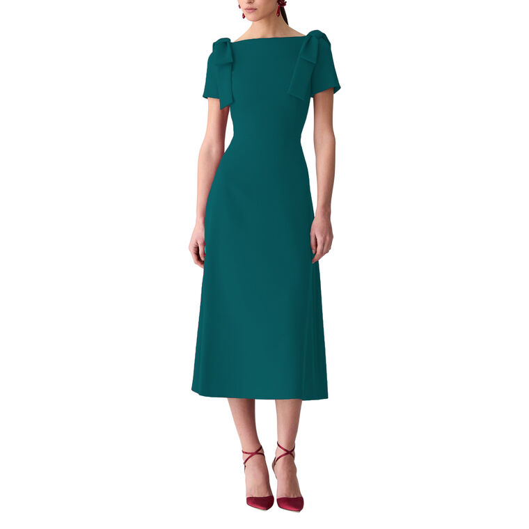Bow-Shoulder Short Sleeve A-Line Midi Dress image number null