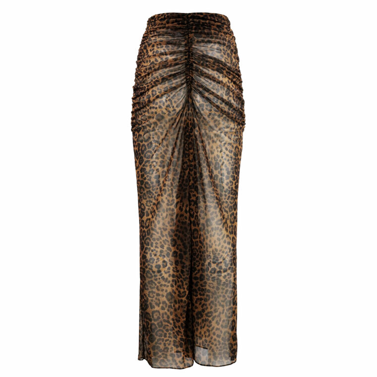 Printed Mesh Draped Maxi Skirt image number null