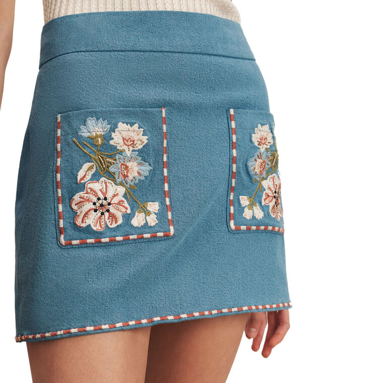 Pallas Embroidered Denim A-Line Mini Skirt image number null