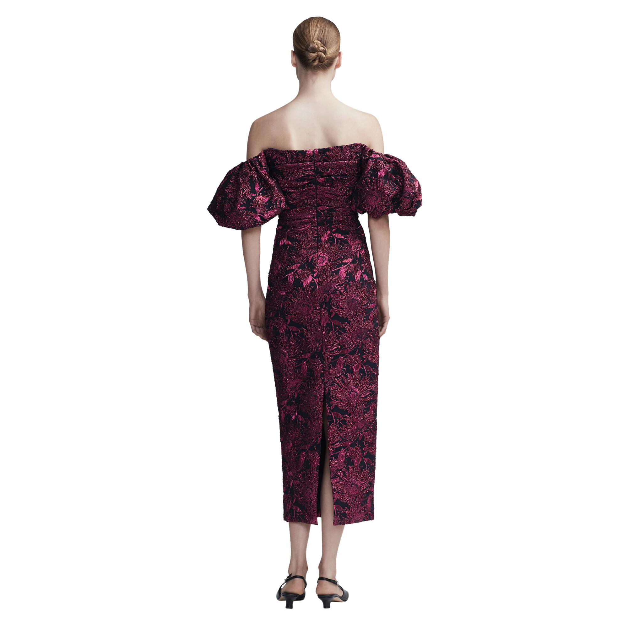 （専用）LACE JACQUARD PUFF-SLEEVE DRESS Sunflower Jacquard Puff Sleeve Sheath Dress