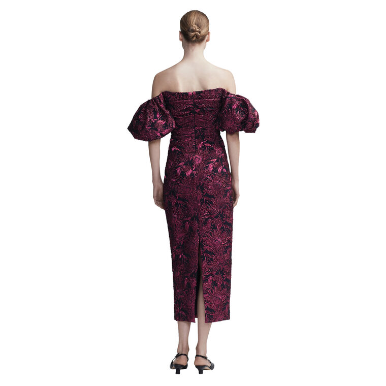 Sunflower Jacquard Puff Sleeve Sheath Dress image number null