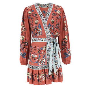 Floral Beauty Tapestry Wrap Mini Dress