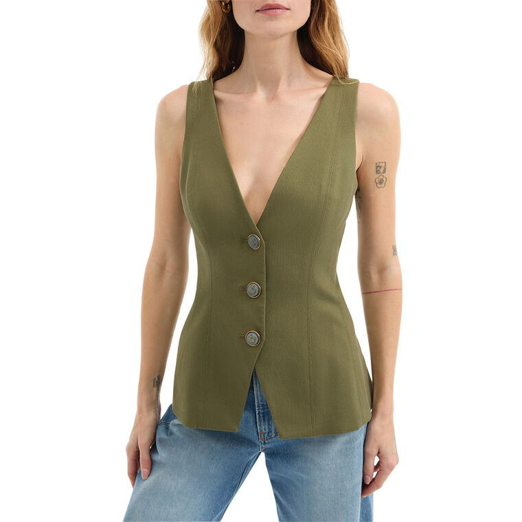 Avalina V-Neck Button-Up Split Hem Vest image number null