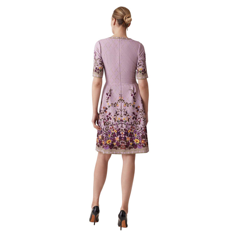 Floral Border Print Crepe Short Sleeve Mini Dress image number null