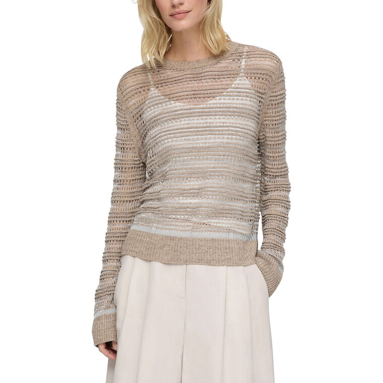 Metallic Lace and Ottoman Stitch Pullover Sweater image number null