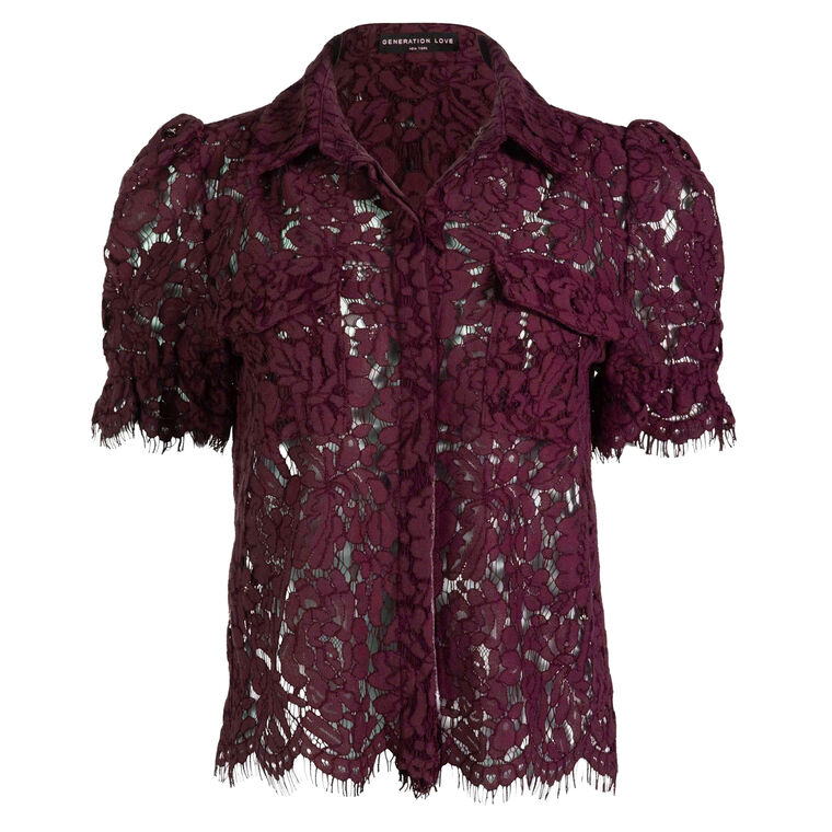 Mina Short Sleeve Lace Button-Down Shirt image number null