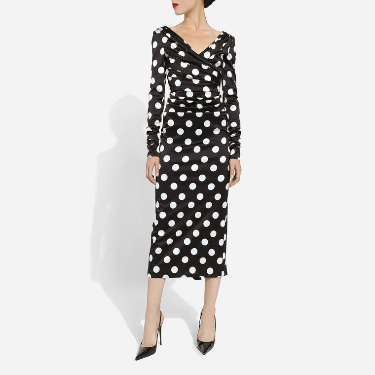 Satin Midi Polka Dot Dress image number null