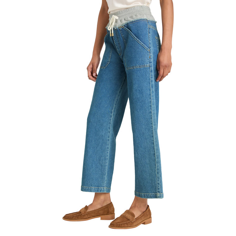 Serena Wide-Leg Contrast Waistline Cropped Denim Pant image number null