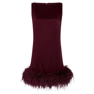 Sleeveless Satin Mini Dress With Feather Hem