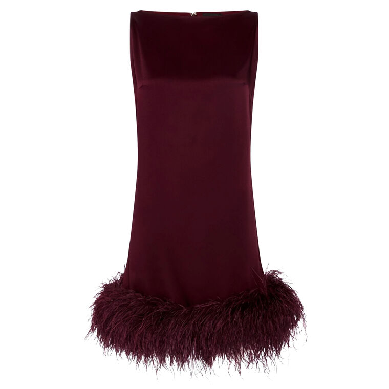 Sleeveless Satin Mini Dress With Feather Hem image number null